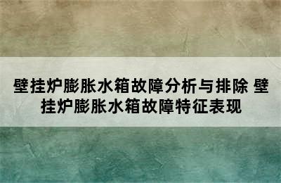 壁挂炉膨胀水箱故障分析与排除 壁挂炉膨胀水箱故障特征表现